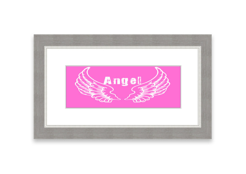 Framed print of Angel Wings 2 in vivid pink, showcasing intricate details and vibrant colors, ready to hang.