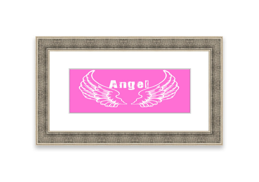 Framed print of Angel Wings 2 in vivid pink, showcasing intricate details and vibrant colors, ready to hang.