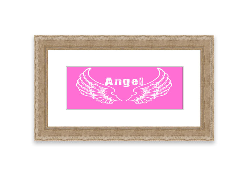 Framed print of Angel Wings 2 in vivid pink, showcasing intricate details and vibrant colors, ready to hang.