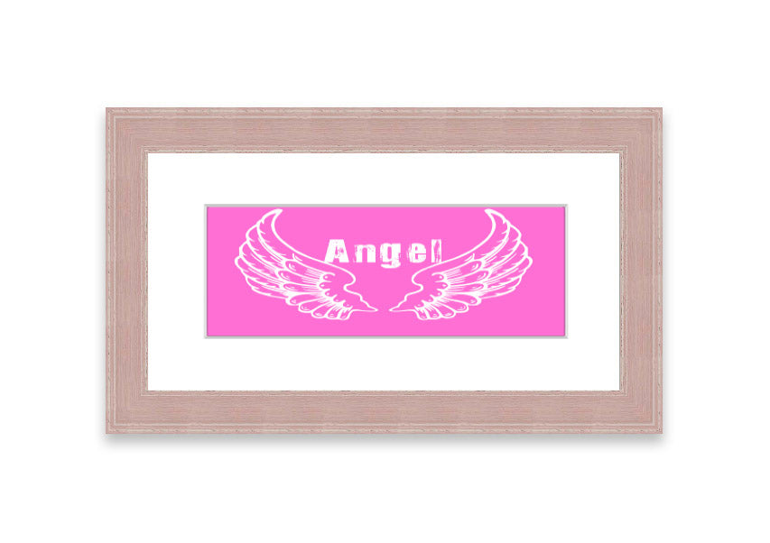 Framed print of Angel Wings 2 in vivid pink, showcasing intricate details and vibrant colors, ready to hang.