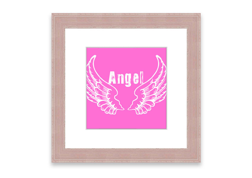 Framed print of Angel Wings 2 in vivid pink, showcasing intricate details and vibrant colors, ready to hang.