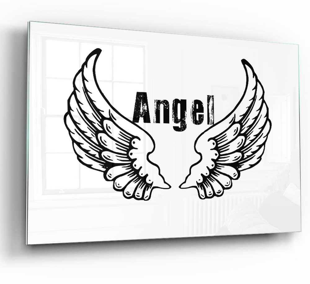 Angel Wings 2 White glass print featuring elegant white angel wings design, perfect for modern home decor.