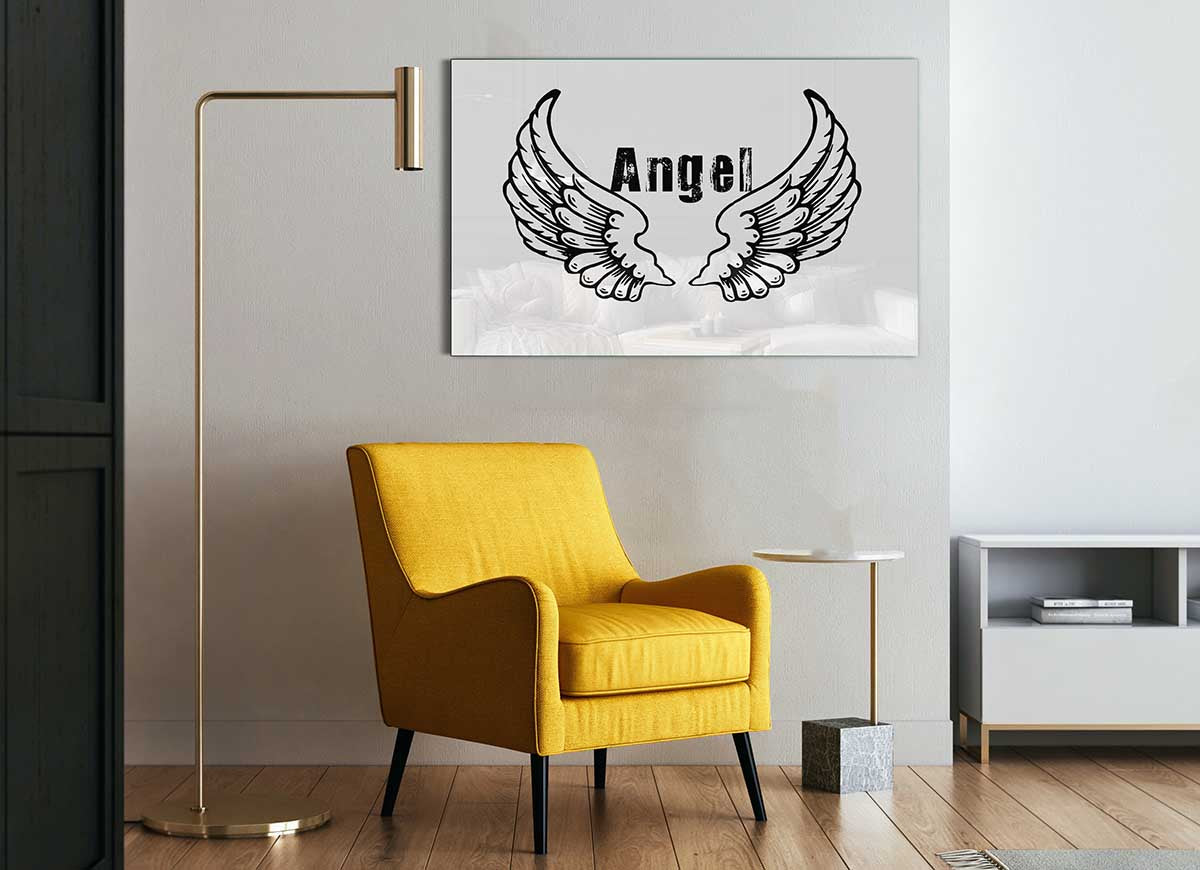 Angel Wings 2 White glass print featuring elegant white angel wings design, perfect for modern home decor.