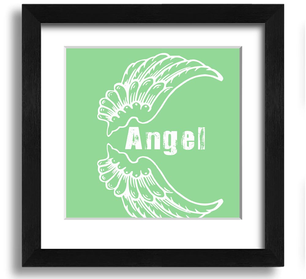 Angel Wings 3 Green Square Framed Print with elegant design and multiple frame color options.