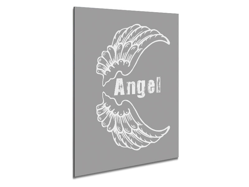 Angel Wings 3 Grey White artwork printed on brushed aluminium dibond, featuring elegant grey and white tones.