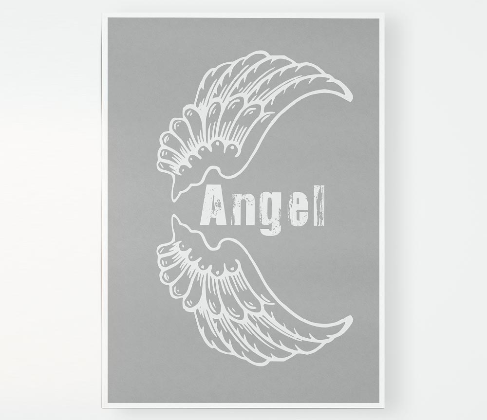Angel Wings 3 Grey White canvas poster featuring elegant angel wings design in grey and white colors, perfect for home decor.