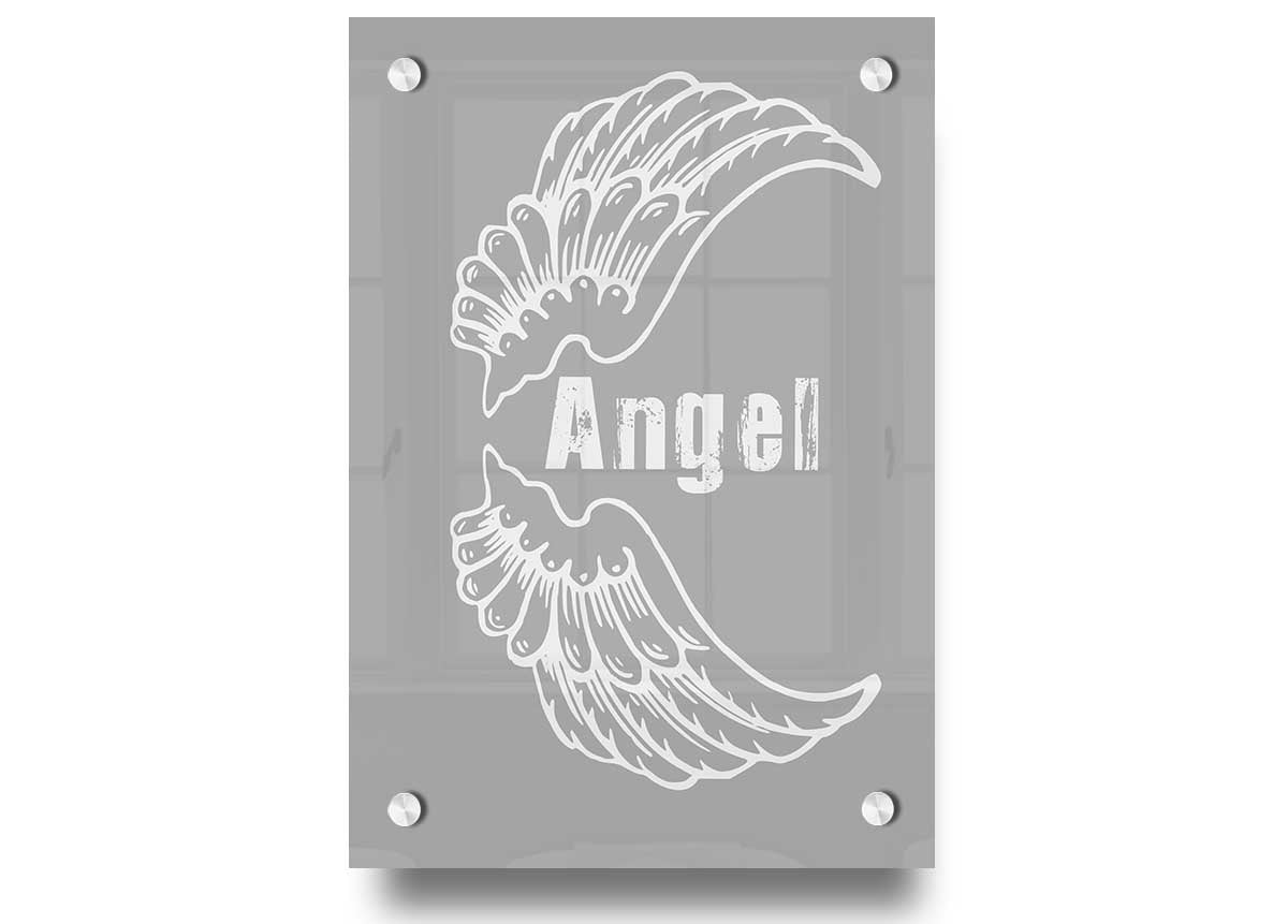 Angel Wings 3 Grey White acrylic print showcasing delicate grey and white wings on a 5mm thick acrylic glass.