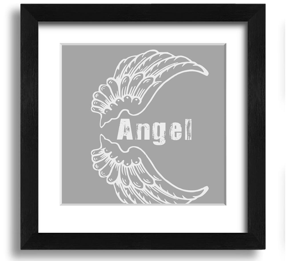 Angel Wings 3 Grey White Square Framed Print showcasing delicate grey and white wings in a stylish frame.