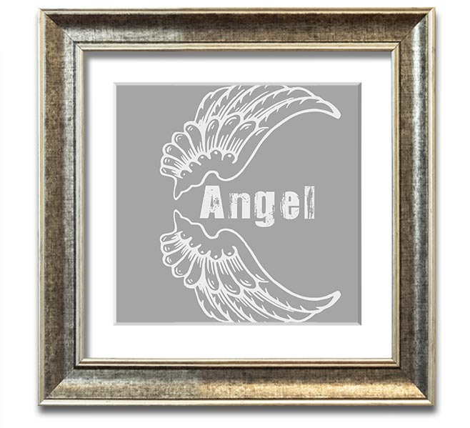Angel Wings 3 Grey White Square Framed Print showcasing delicate grey and white wings in a stylish frame.