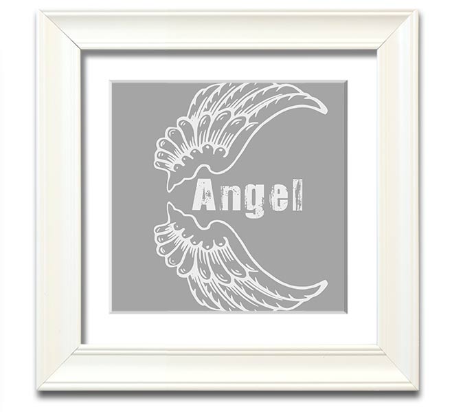 Angel Wings 3 Grey White Square Framed Print showcasing delicate grey and white wings in a stylish frame.