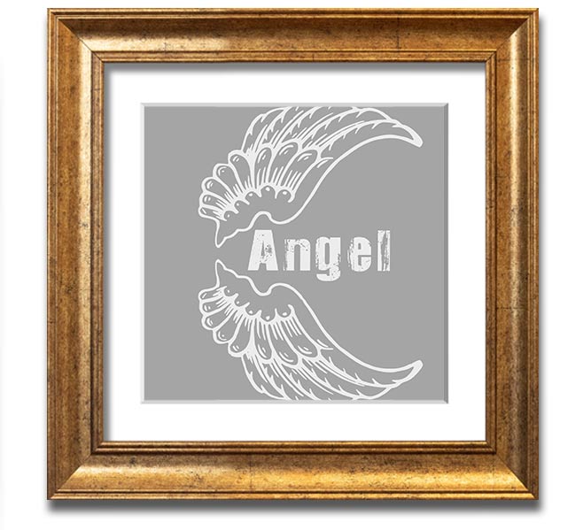 Angel Wings 3 Grey White Square Framed Print showcasing delicate grey and white wings in a stylish frame.