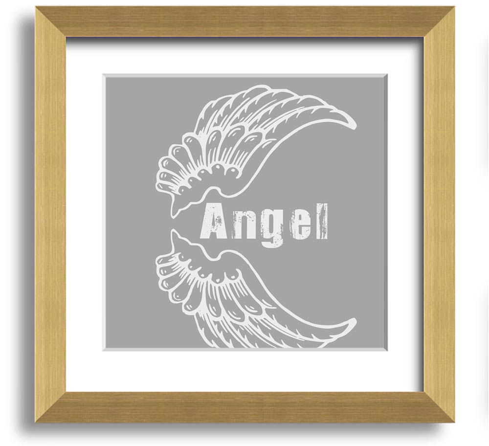 Angel Wings 3 Grey White Square Framed Print showcasing delicate grey and white wings in a stylish frame.