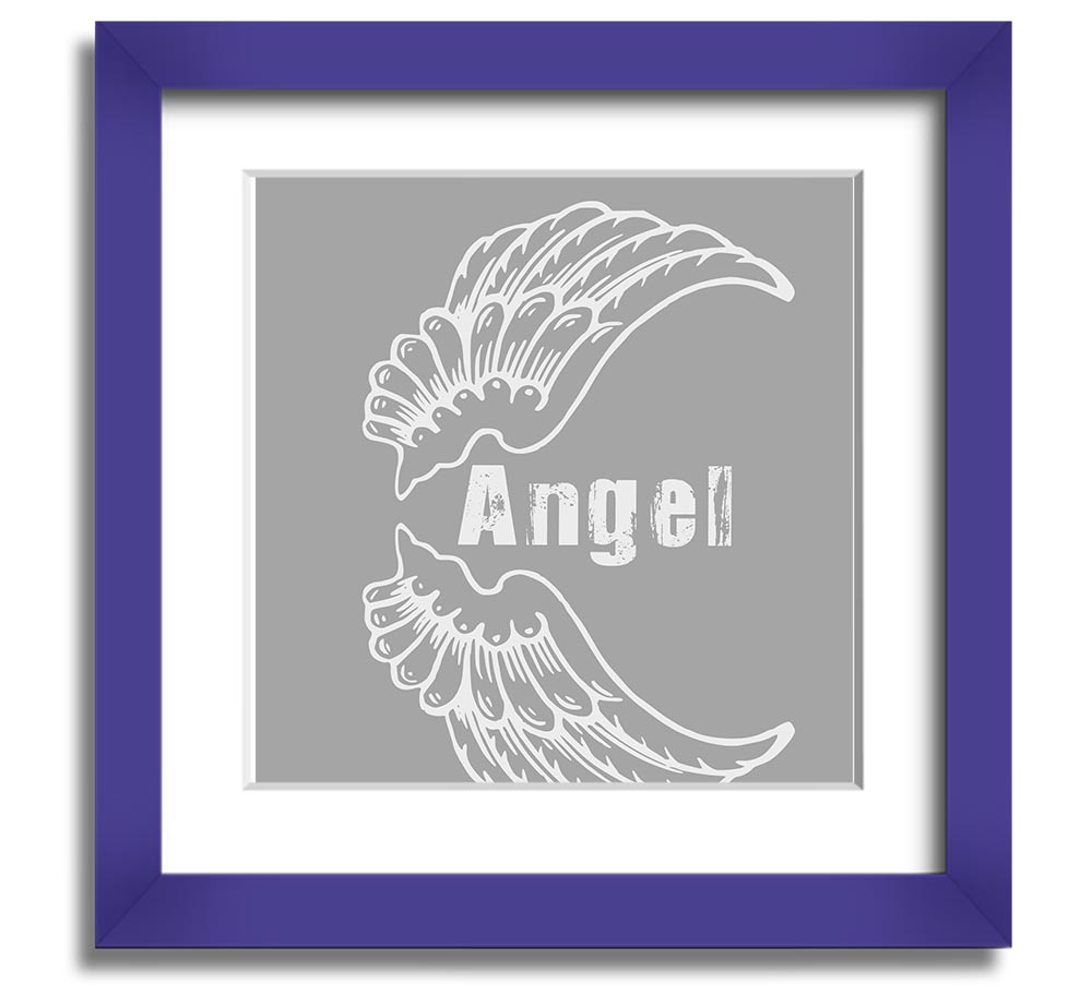 Angel Wings 3 Grey White Square Framed Print showcasing delicate grey and white wings in a stylish frame.