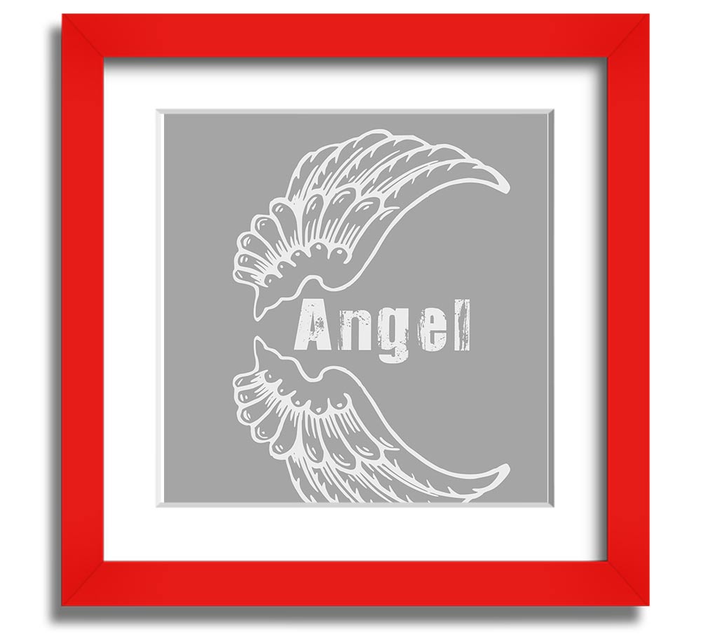 Angel Wings 3 Grey White Square Framed Print showcasing delicate grey and white wings in a stylish frame.