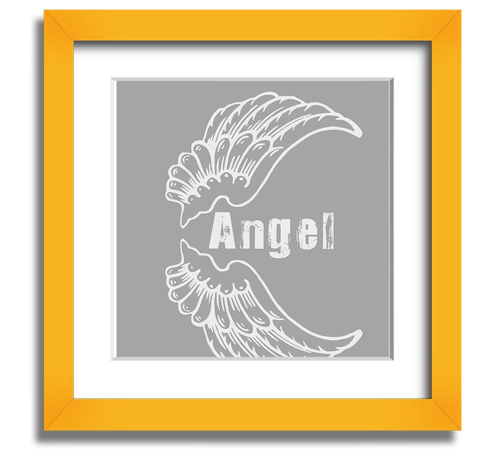 Angel Wings 3 Grey White Square Framed Print showcasing delicate grey and white wings in a stylish frame.