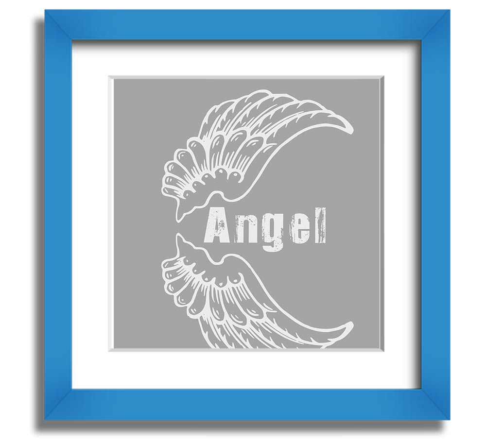 Angel Wings 3 Grey White Square Framed Print showcasing delicate grey and white wings in a stylish frame.