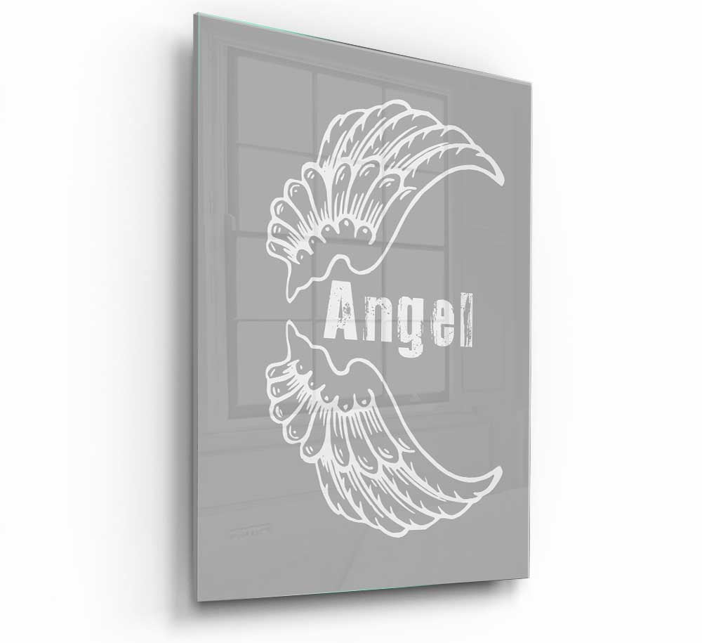 Angel Wings 3 Grey White glass print featuring elegant angel wing design in grey and white colors, perfect for modern home decor.