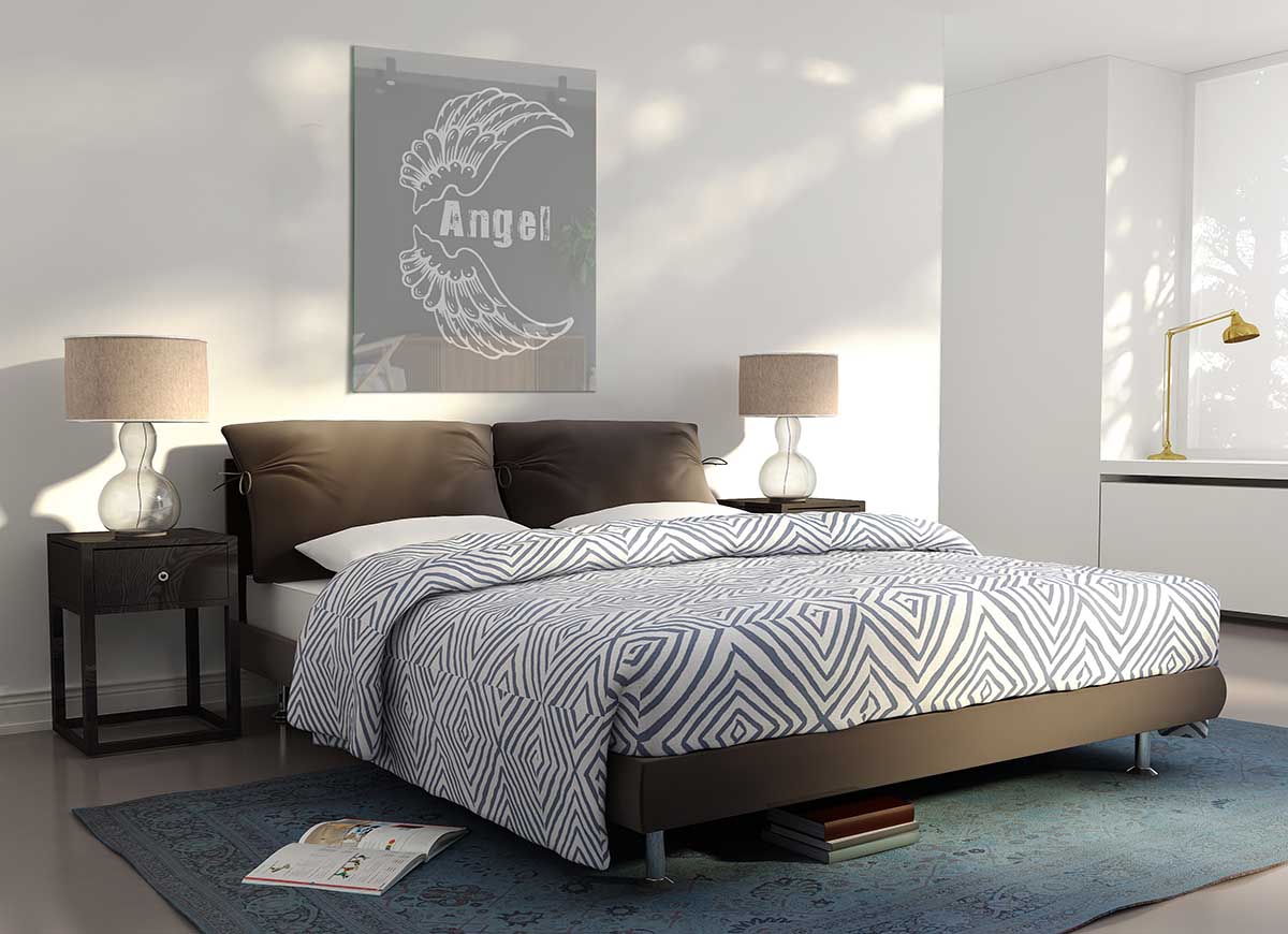 Angel Wings 3 Grey White glass print featuring elegant angel wing design in grey and white colors, perfect for modern home decor.