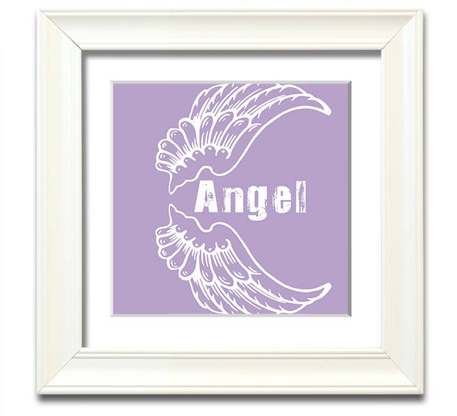 Angel Wings 3 Lilac Square Framed Print featuring delicate lilac angel wings design, elegantly framed and ready to hang.