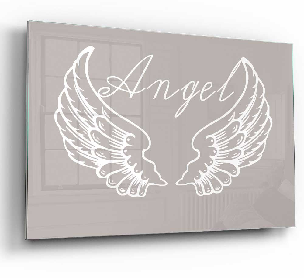 Angel Wings 4 Beige glass print featuring elegant wing design in soft beige tones, perfect for modern home decor.