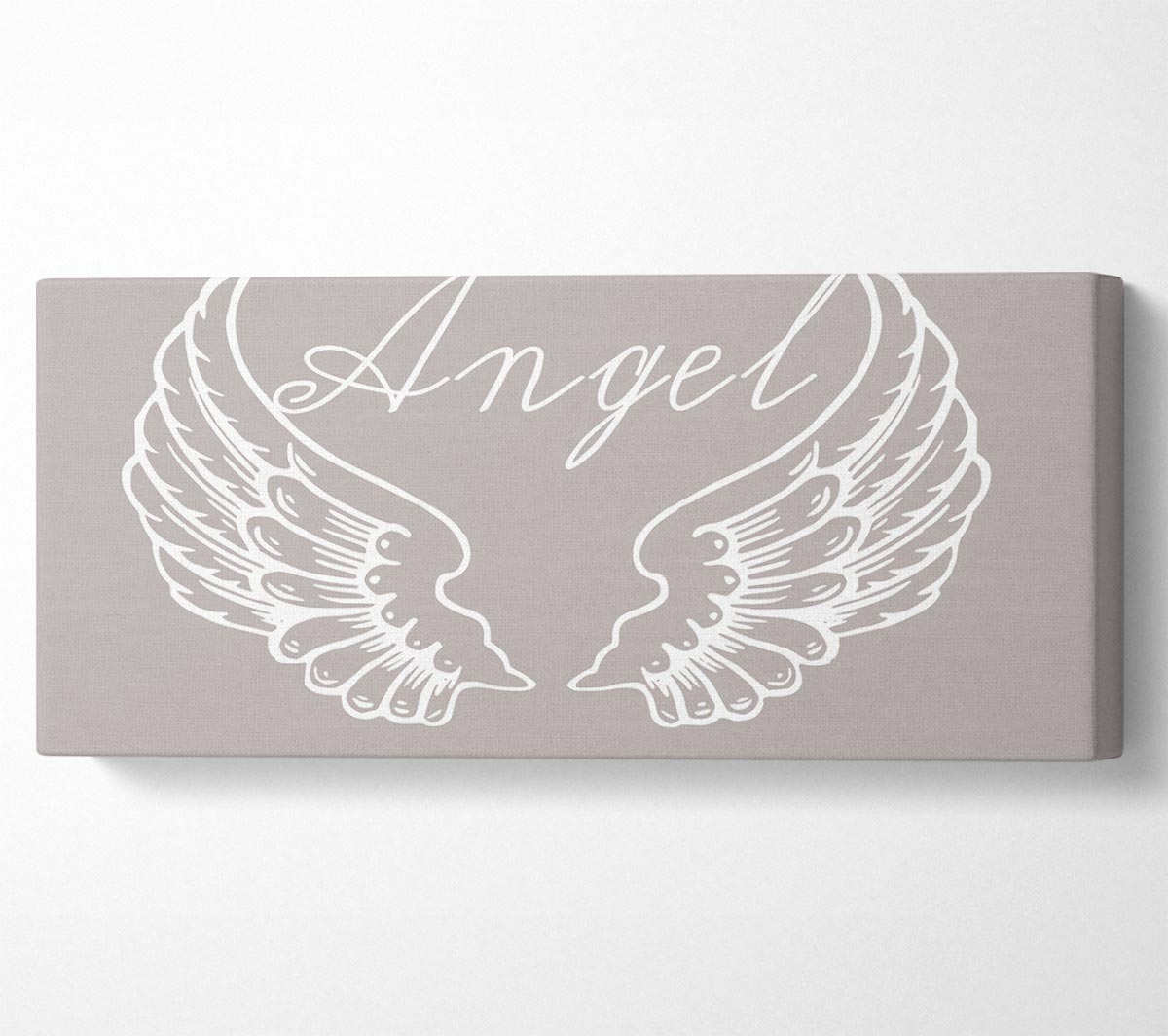 Angel Wings 4 Beige canvas art mounted on a 44mm box frame, showcasing a serene angel wings design in soft beige tones.