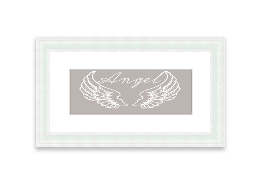 Angel Wings 4 Beige framed print showcasing delicate angel wings design in a stylish frame.