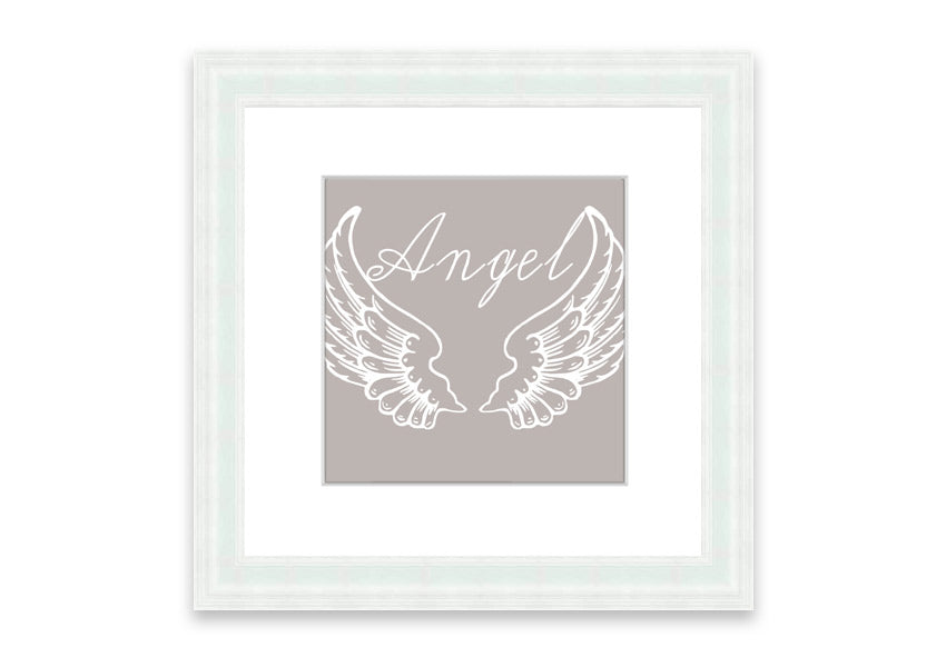 Angel Wings 4 Beige framed print showcasing delicate angel wings design in a stylish frame.