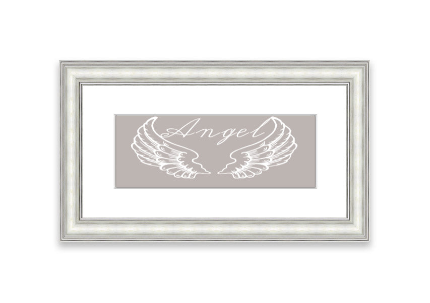 Angel Wings 4 Beige framed print showcasing delicate angel wings design in a stylish frame.