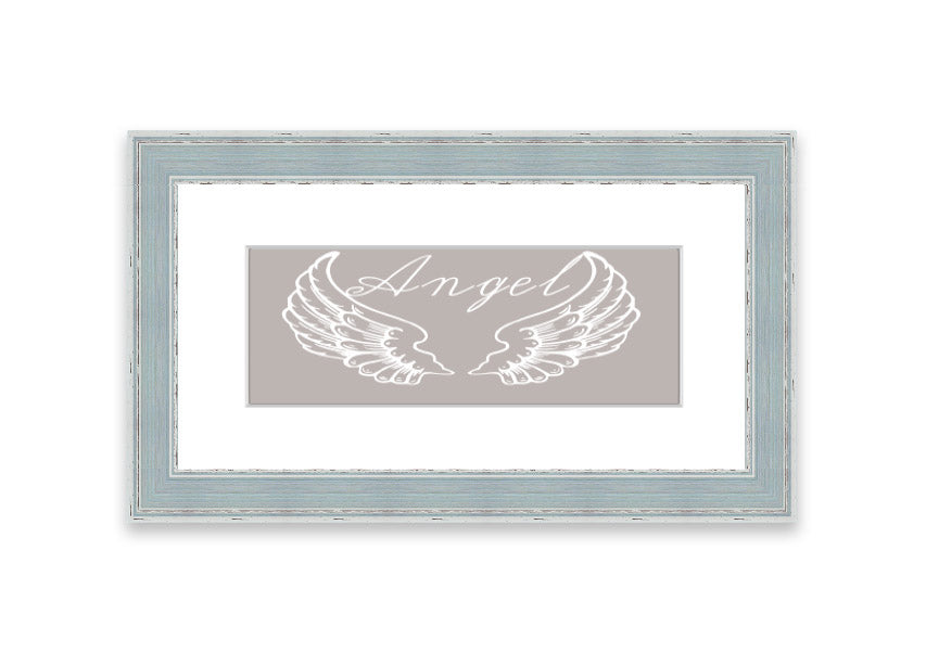 Angel Wings 4 Beige framed print showcasing delicate angel wings design in a stylish frame.