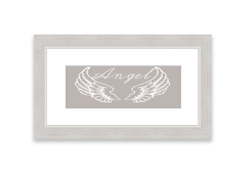 Angel Wings 4 Beige framed print showcasing delicate angel wings design in a stylish frame.