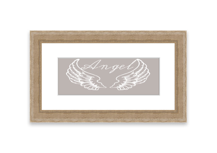 Angel Wings 4 Beige framed print showcasing delicate angel wings design in a stylish frame.