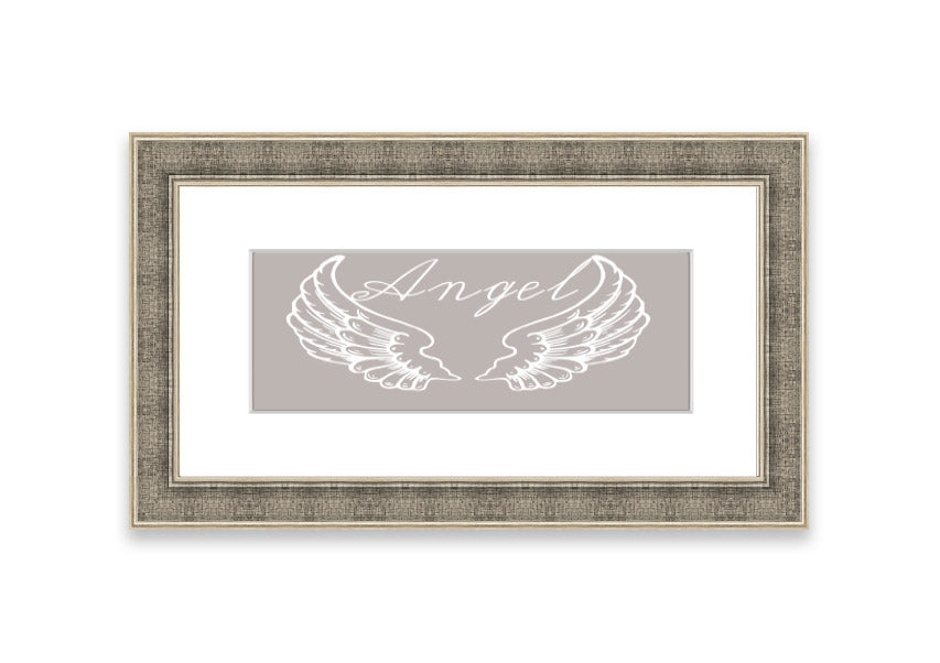 Angel Wings 4 Beige framed print showcasing delicate angel wings design in a stylish frame.