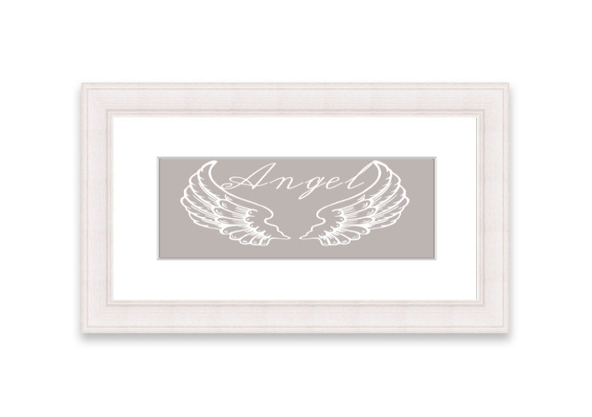 Angel Wings 4 Beige framed print showcasing delicate angel wings design in a stylish frame.