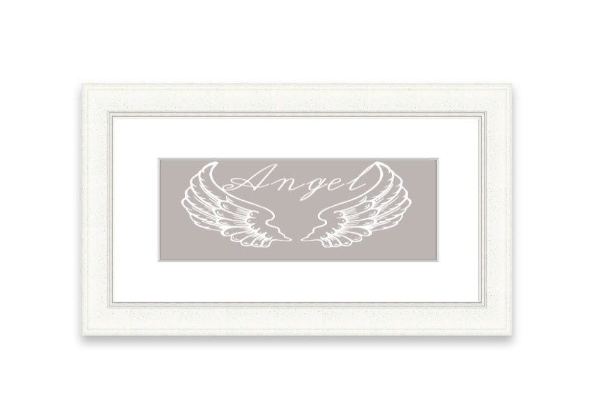 Angel Wings 4 Beige framed print showcasing delicate angel wings design in a stylish frame.
