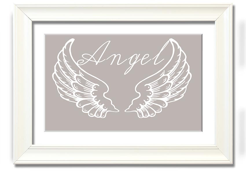 Angel Wings 4 Beige framed print showcasing delicate angel wings design in a stylish frame.