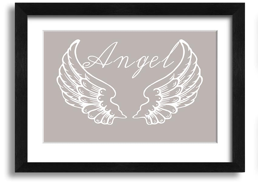 Angel Wings 4 Beige framed print showcasing delicate angel wings design in a stylish frame.