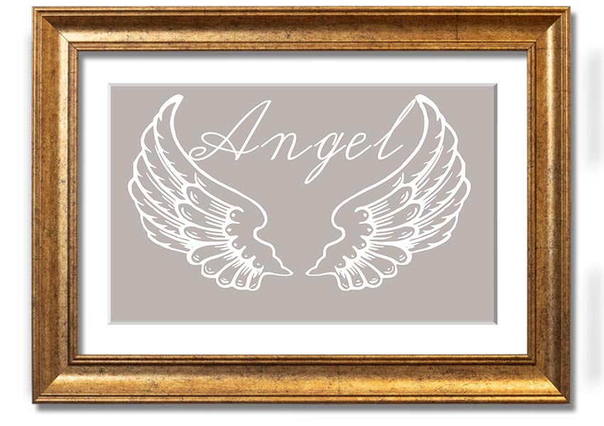 Angel Wings 4 Beige framed print showcasing delicate angel wings design in a stylish frame.
