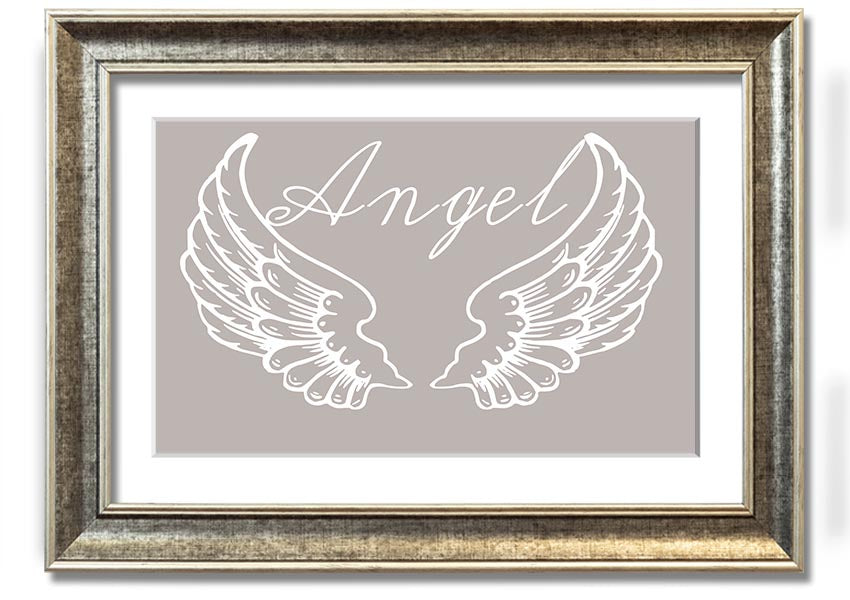 Angel Wings 4 Beige framed print showcasing delicate angel wings design in a stylish frame.