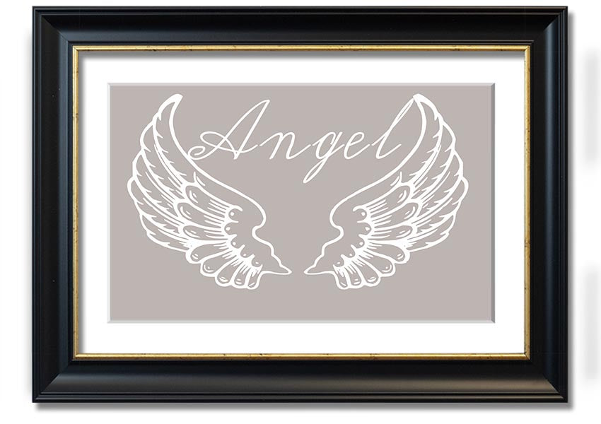Angel Wings 4 Beige framed print showcasing delicate angel wings design in a stylish frame.