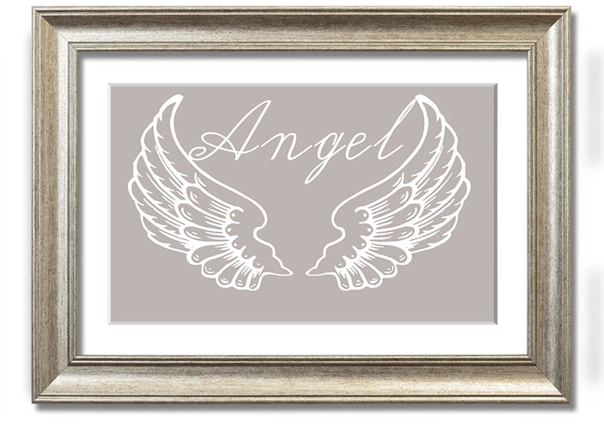 Angel Wings 4 Beige framed print showcasing delicate angel wings design in a stylish frame.