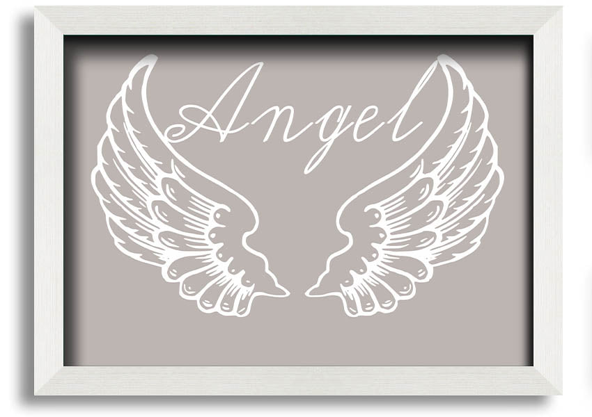 Angel Wings 4 Beige framed print showcasing delicate angel wings design in a stylish frame.