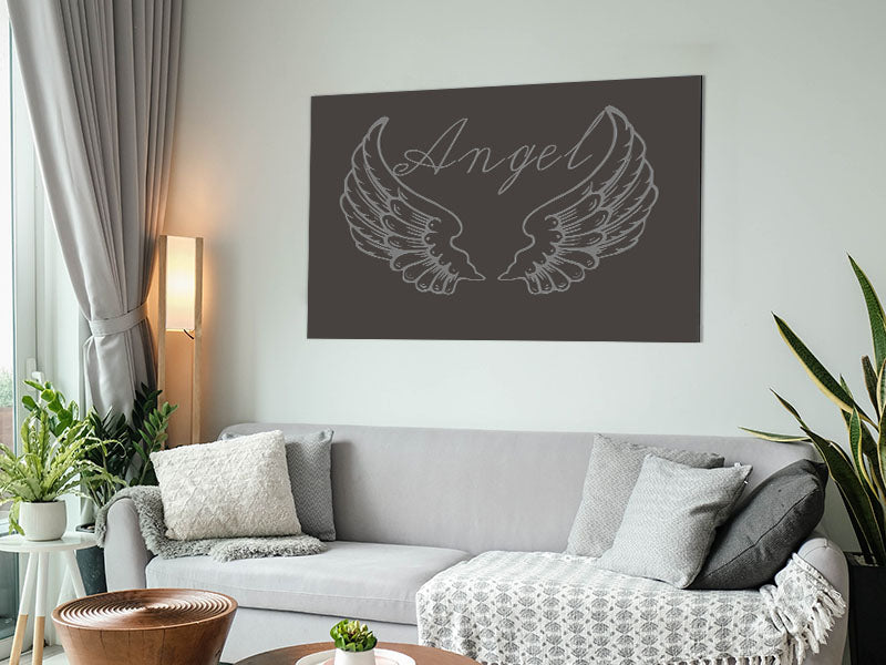 Angel Wings 4 Chocolate art piece printed on brushed aluminium dibond, showcasing a modern design with elegant angel wings.