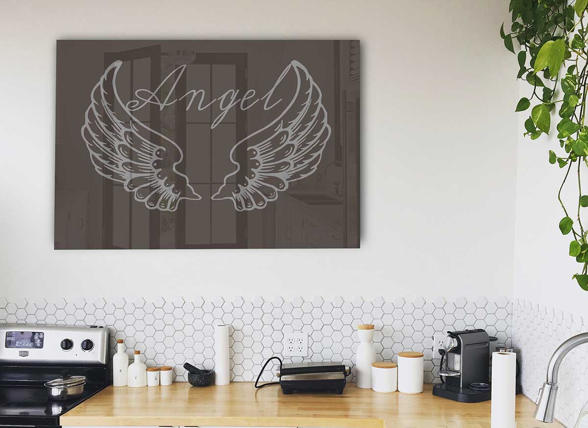 Angel Wings 4 Chocolate glass print featuring elegant angel wings design, perfect for modern home decor.