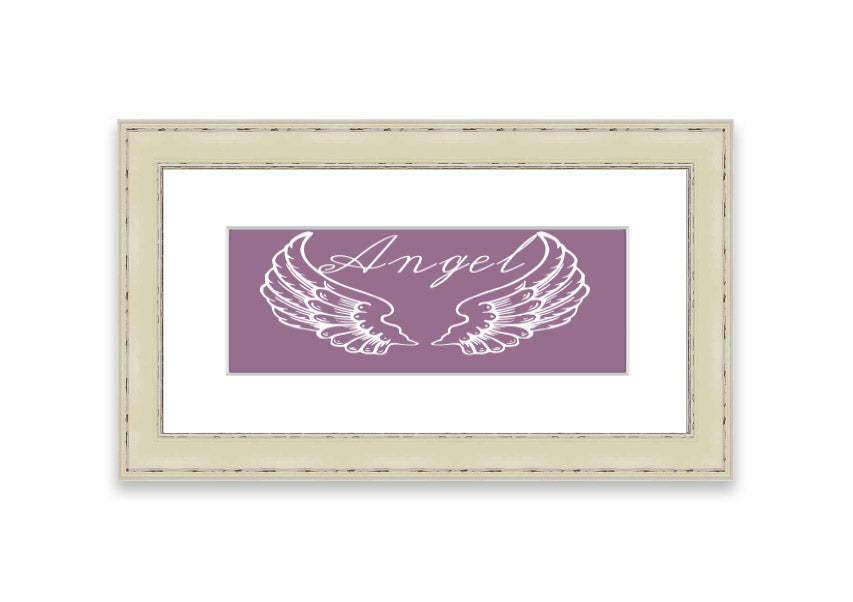 Angel Wings 4 Dusty Pink framed print showcasing delicate angel wings in a soft dusty pink color, elegantly framed and ready to hang.