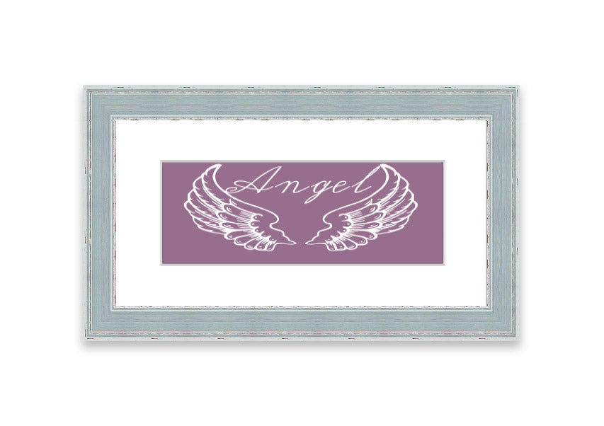 Angel Wings 4 Dusty Pink framed print showcasing delicate angel wings in a soft dusty pink color, elegantly framed and ready to hang.