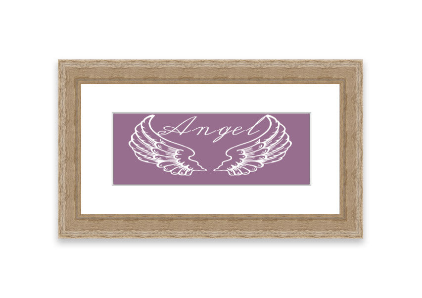 Angel Wings 4 Dusty Pink framed print showcasing delicate angel wings in a soft dusty pink color, elegantly framed and ready to hang.