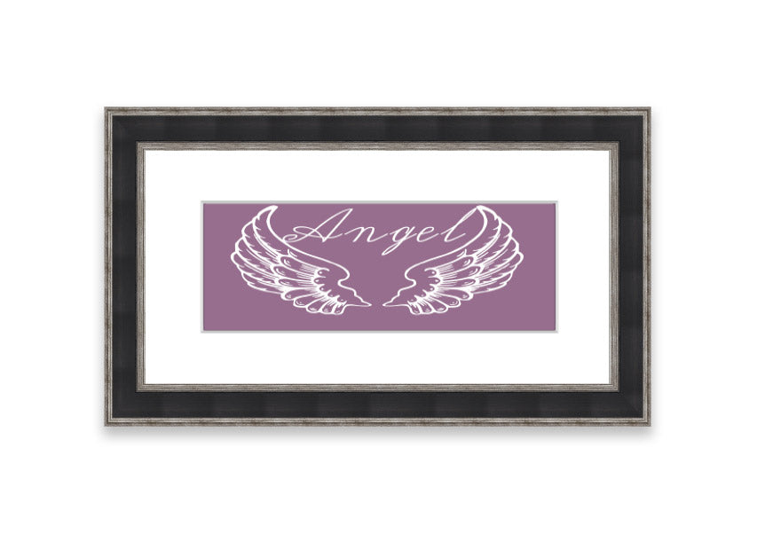 Angel Wings 4 Dusty Pink framed print showcasing delicate angel wings in a soft dusty pink color, elegantly framed and ready to hang.