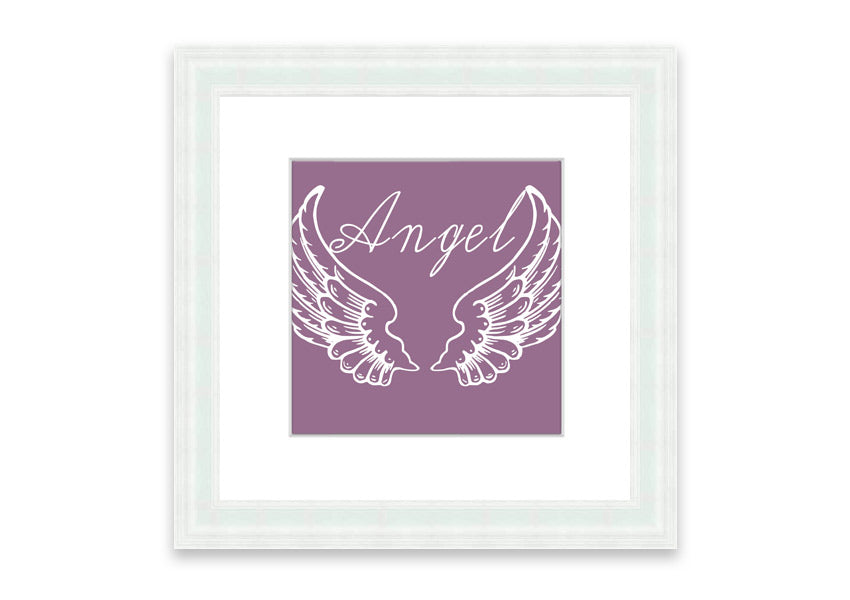 Angel Wings 4 Dusty Pink framed print showcasing delicate angel wings in a soft dusty pink color, elegantly framed and ready to hang.