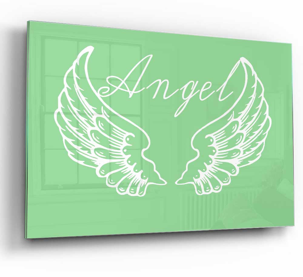 Angel Wings 4 Green glass print featuring vibrant green angel wings design, perfect for modern home decor.