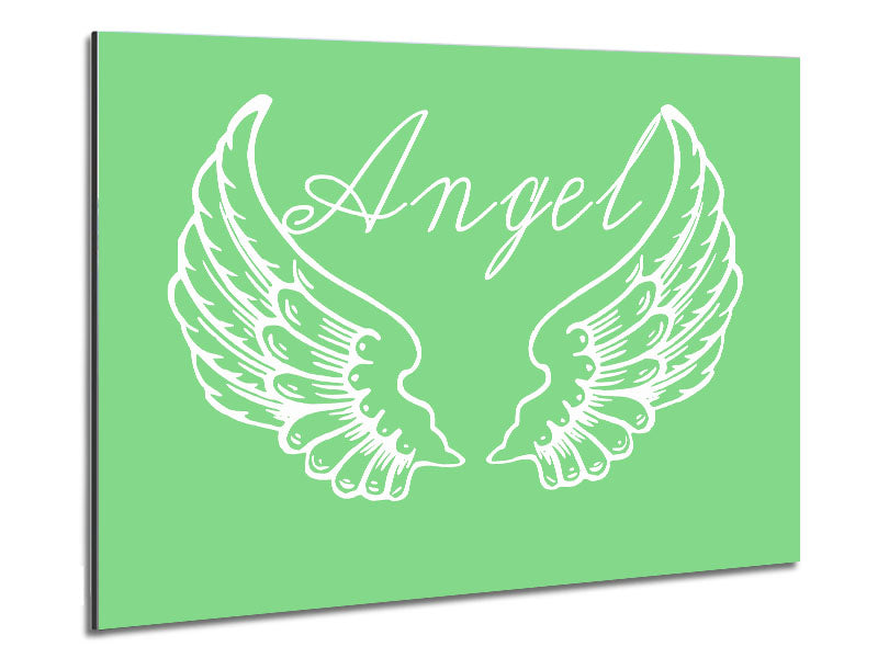 Angel Wings 4 Green artwork printed on brushed aluminium dibond, featuring vibrant green hues and a modern design.